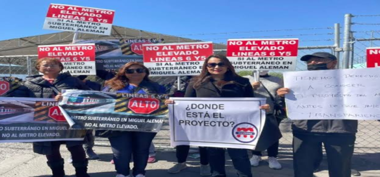 Protestan vecinos contra construcción elevada de Línea 5 y 6 del Metro de Monterrey