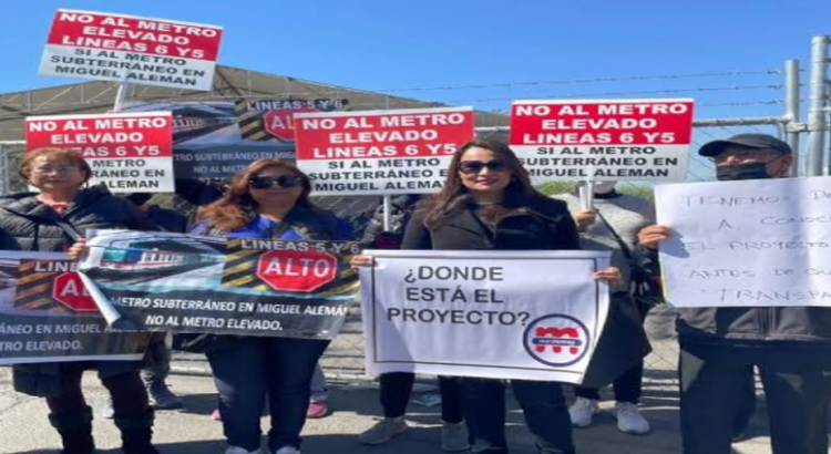 Protestan vecinos contra construcción elevada de Línea 5 y 6 del Metro de Monterrey