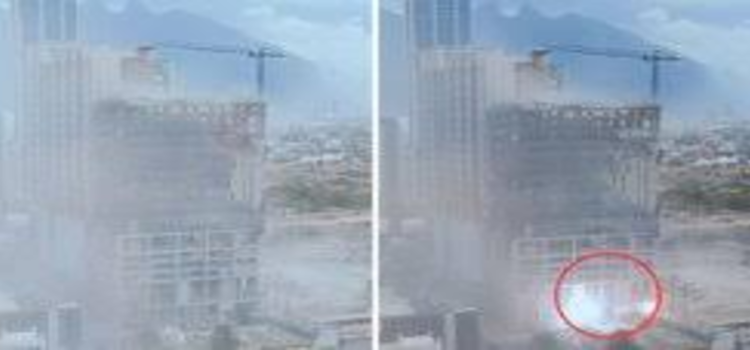 Viento ocasiona caída de tablas de concreto en edificio del Centro de Monterrey
