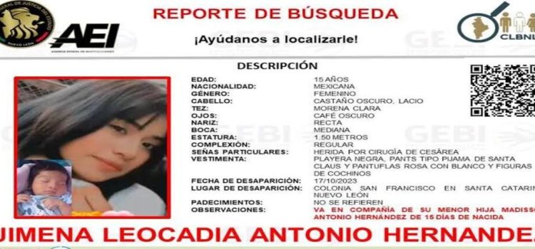 Madre menor de edad y su hija recién nacida desaparecen en Santa Catarina, Nuevo León