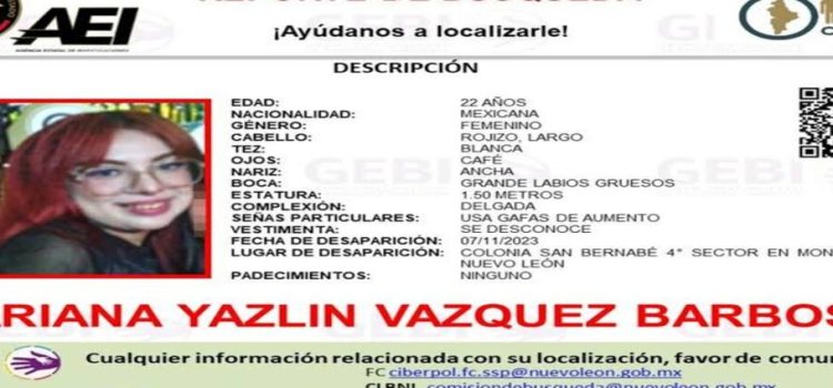 Mariana Yazlin desapareció en Monterrey