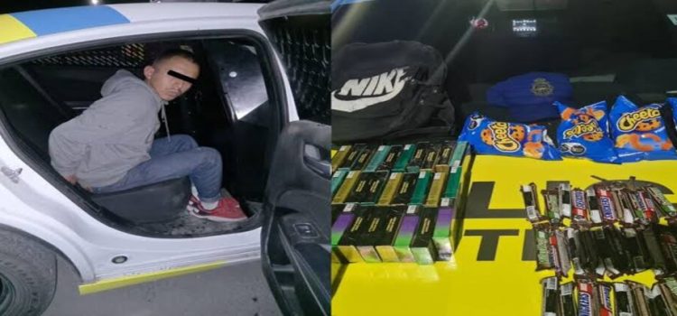 Detienen a hombre en Monterrey por robar cigarros, chocolates y frituras de tienda