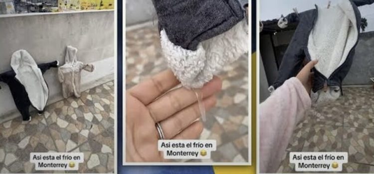 En pleno frío, joven de Monterrey olvida ropa de su bebé en el tendedero y se congela