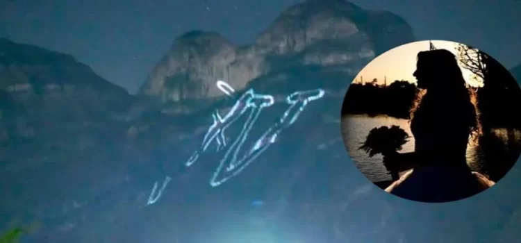 Quinceañera recibe mensaje proyectado con laser en un cerro de Monterrey