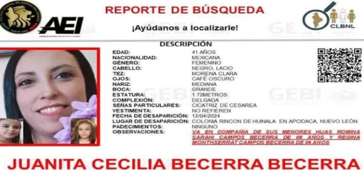 Buscan a madre de familia y sus dos hijas desaparecidas en Apodaca, Nuevo León